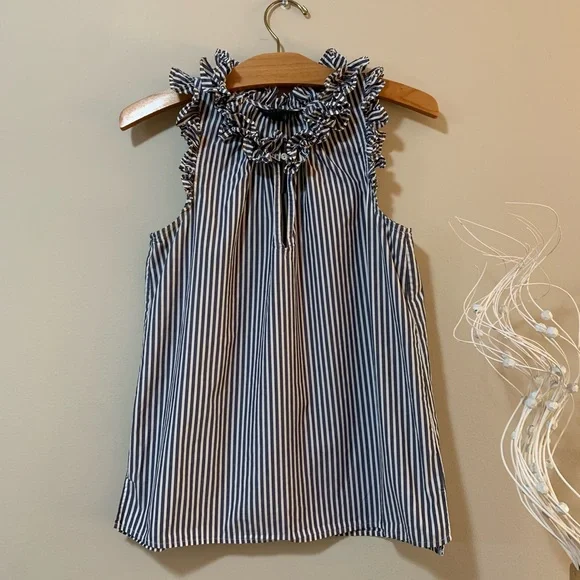 J. Crew Sleeveless Top Shirt Ruffles Stripes - Picture 6 of 8